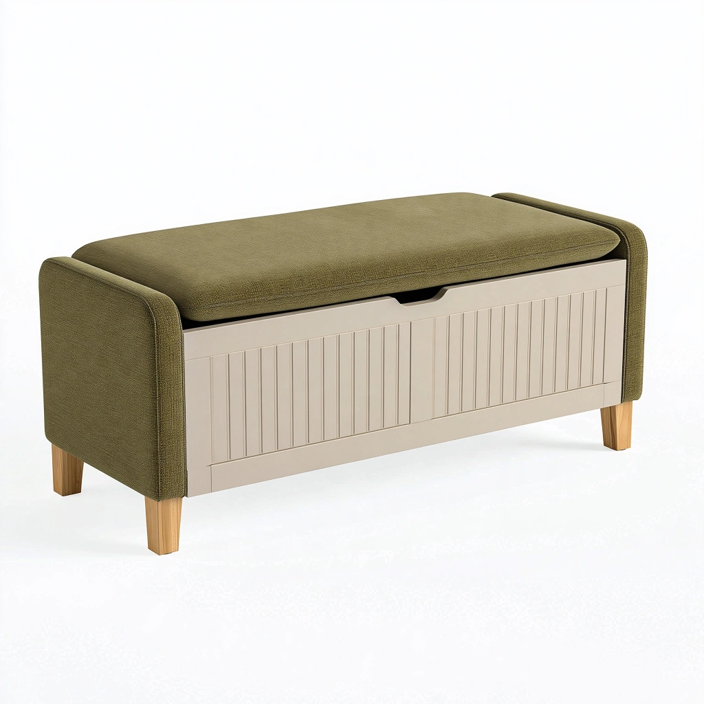 Sitzbank mit Stauraum 100 x 40 x 50 cm Textil Olivgrün Holzbeine gepolstert