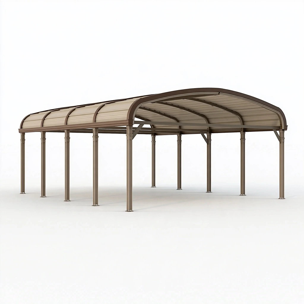 Carport 600 x 300 x 280 cm Metall Braun mit transparentem Kunststoffdach - gewölbte Außenüberdachung