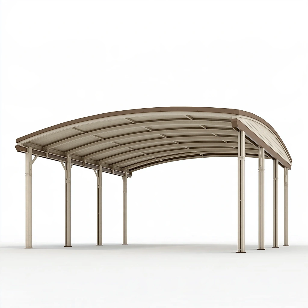 Carport 500 x 300 x 250 cm aus Metall in Beige mit gebogenem Dach