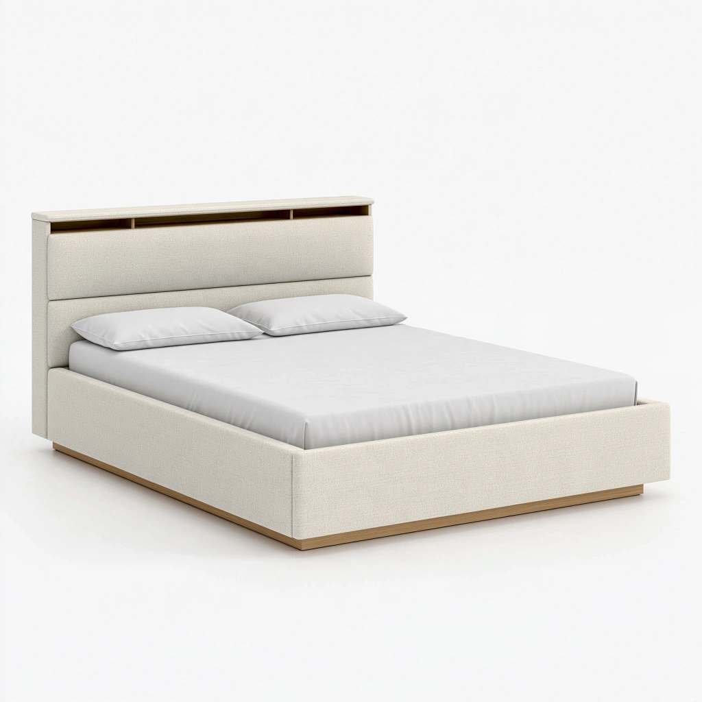 Polsterbett 180 x 200 cm Beige Stoff mit Stauraumkopfteil