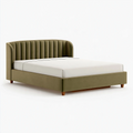 Polsterbett 160 x 200 cm olivgrüner Stoffbezug Doppelbett mit gepolstertem Kopfteil