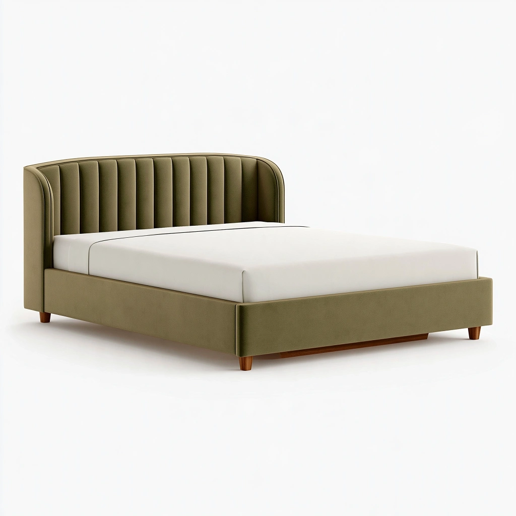 Polsterbett 160 x 200 cm olivgrüner Stoffbezug Doppelbett mit gepolstertem Kopfteil