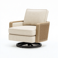 Drehsessel 82x85x90 cm Stoff Beige Holz Rattan Wohnzimmer
