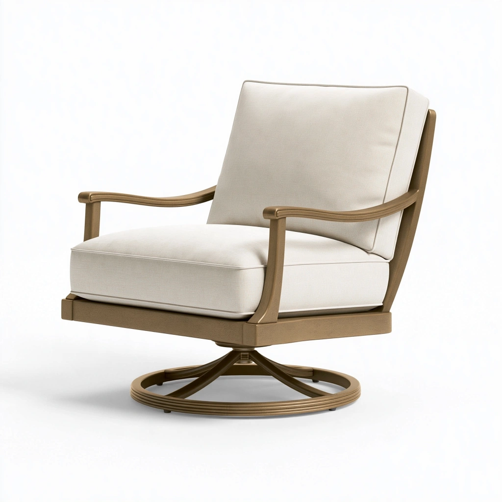 Drehsessel 78 x 85 x 95 cm Beige Braun mit Stoffbezug Holzgestell und Drehfunktion