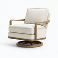 Drehsessel 80 x 85 x 95 cm mit Textilbezug in Creme - gepolsterter Loungesessel mit Holzarmlehnen