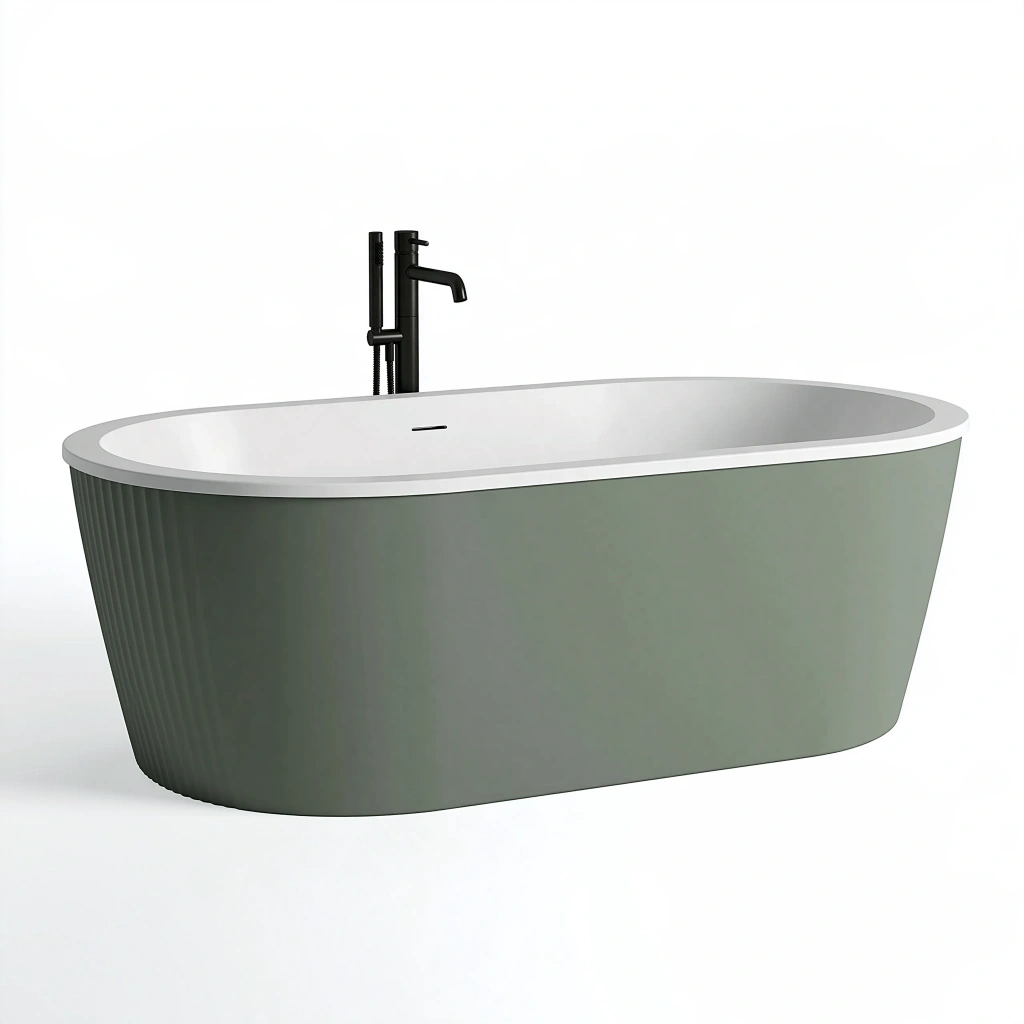 Freistehende Badewanne 170 x 75 x 58 cm aus Acryl Grün Weiß mit geriffelter Außenfläche
