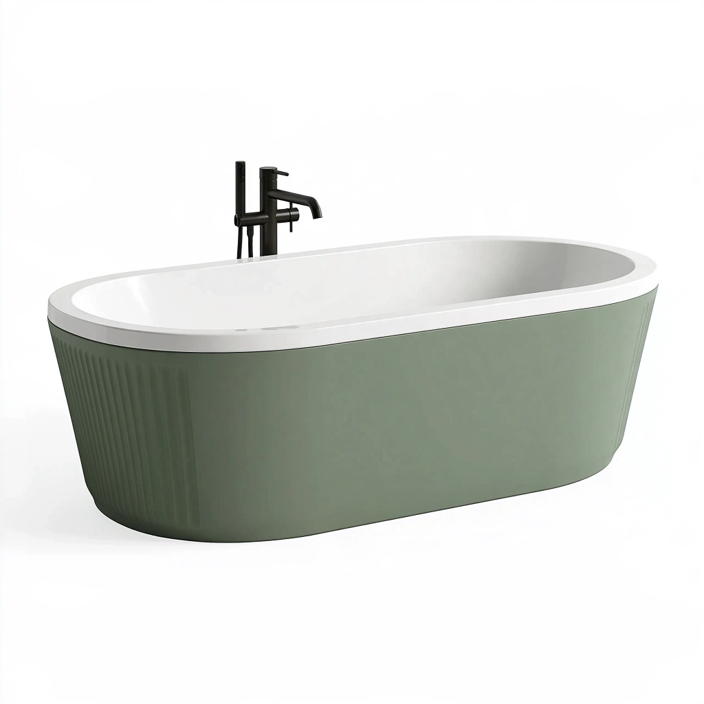 Freistehende Badewanne 170 x 80 x 58 cm Acryl Grün Weiß oval modern