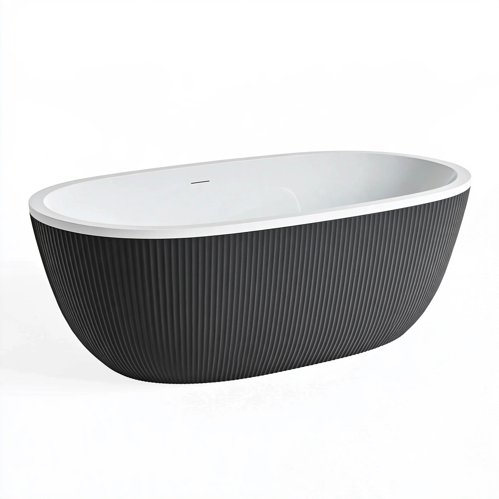 Freistehende Badewanne 170 x 80 x 58 cm Acryl Schwarz Weiß gerippte Oberfläche