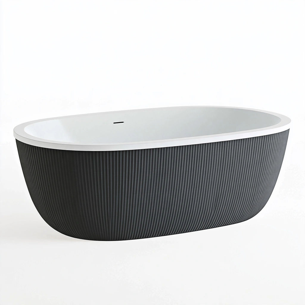 Freistehende Badewanne 170 x 75 x 58 cm Acryl Schwarz Weiß geriffelt modern