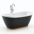 Freistehende Badewanne 170 x 80 x 75 cm aus Acryl Schwarz Weiß mit Holzsockel
