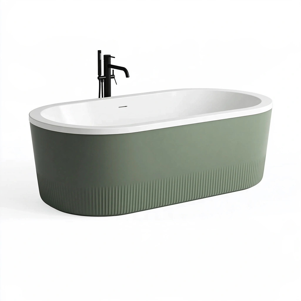 Freistehende Badewanne 170 x 80 cm aus Acryl Grün Weiß mit gerippter Oberfläche